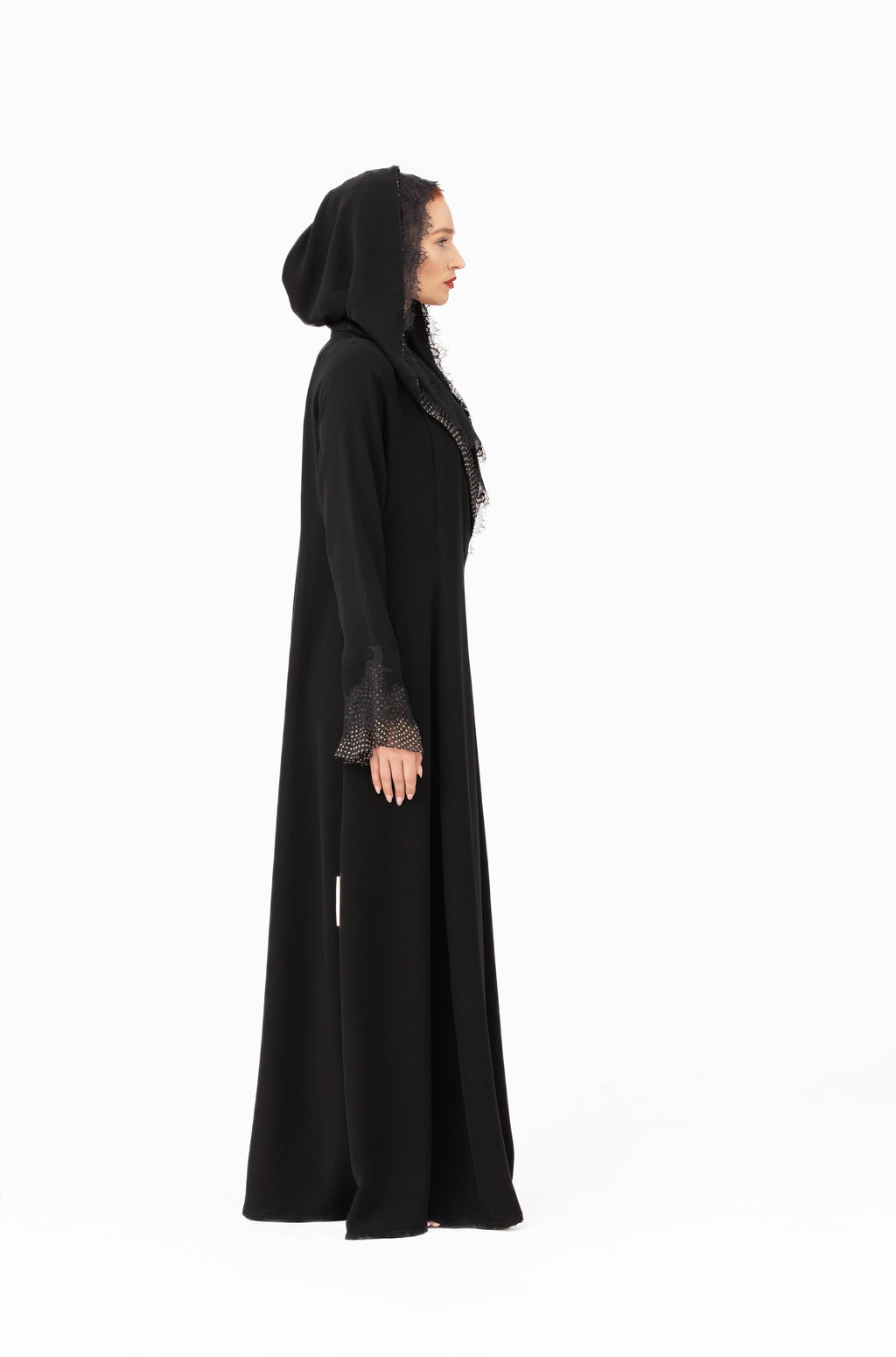 NR44 : Elegant Black Hooded Abaya