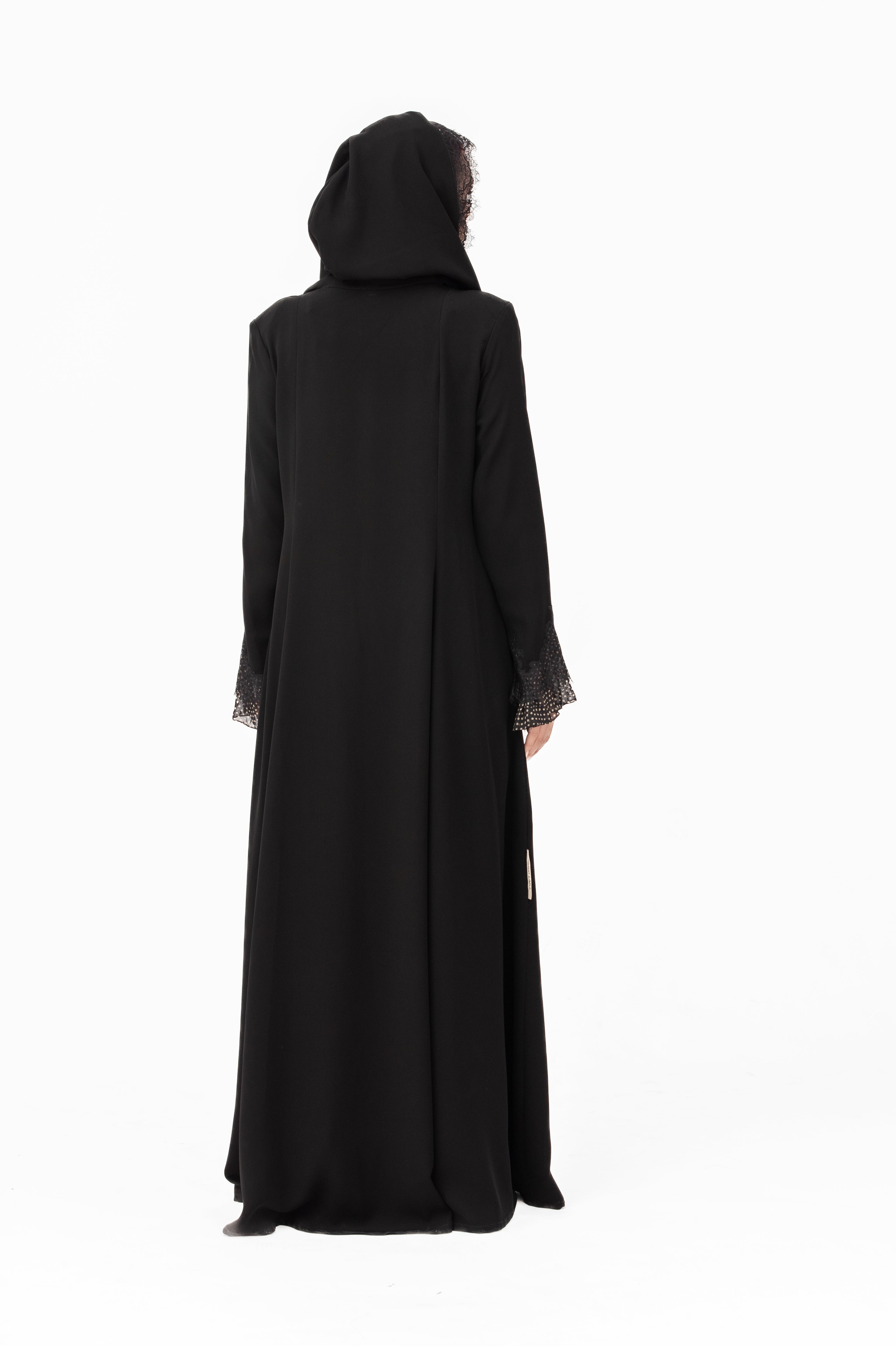 NR44 : Elegant Black Hooded Abaya
