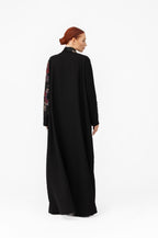 NR47: Black Floral Embroidered Abaya with Blazer Collar