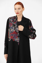 NR47: Black Floral Embroidered Abaya with Blazer Collar