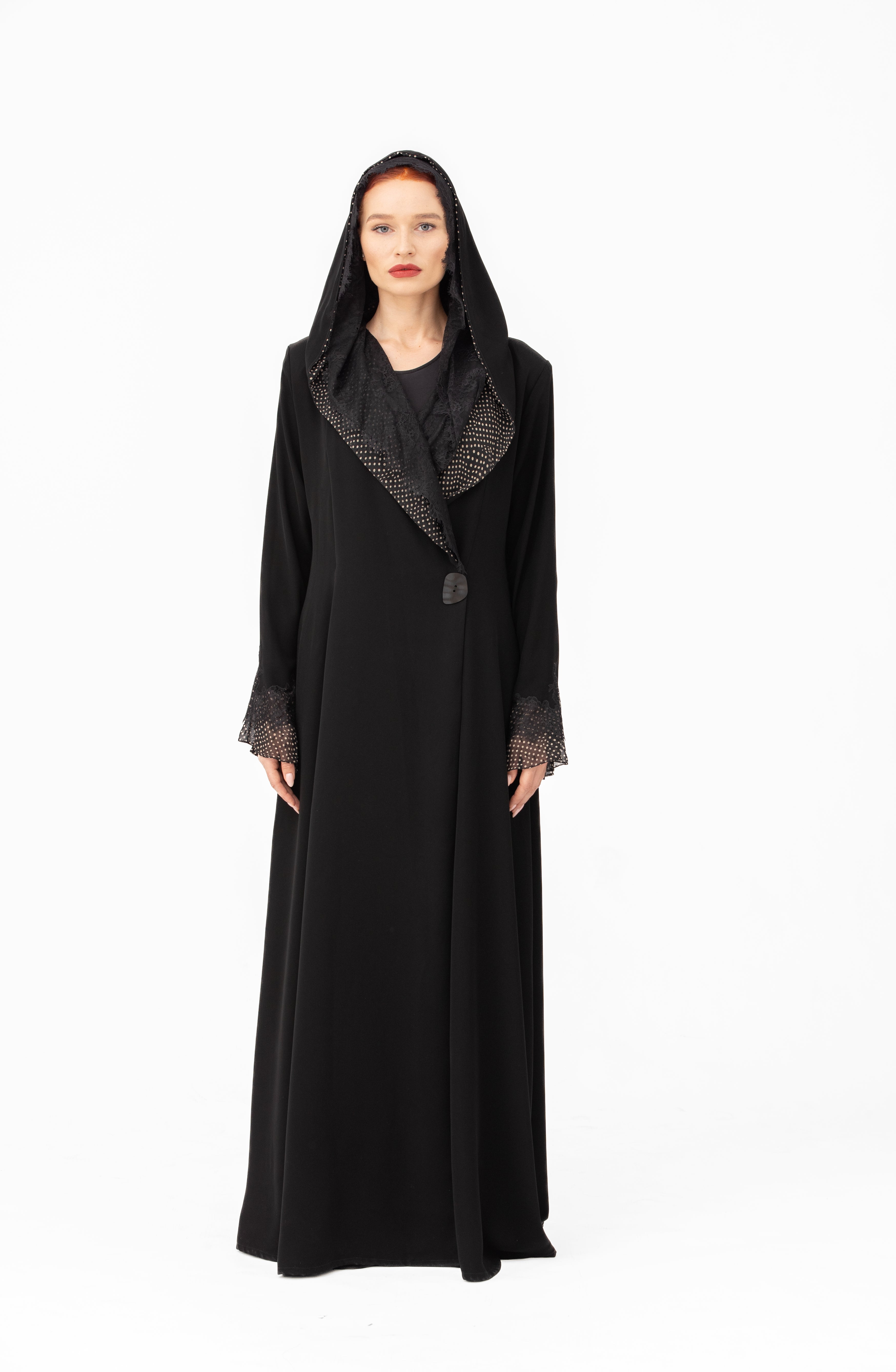 NR44 : Elegant Black Hooded Abaya